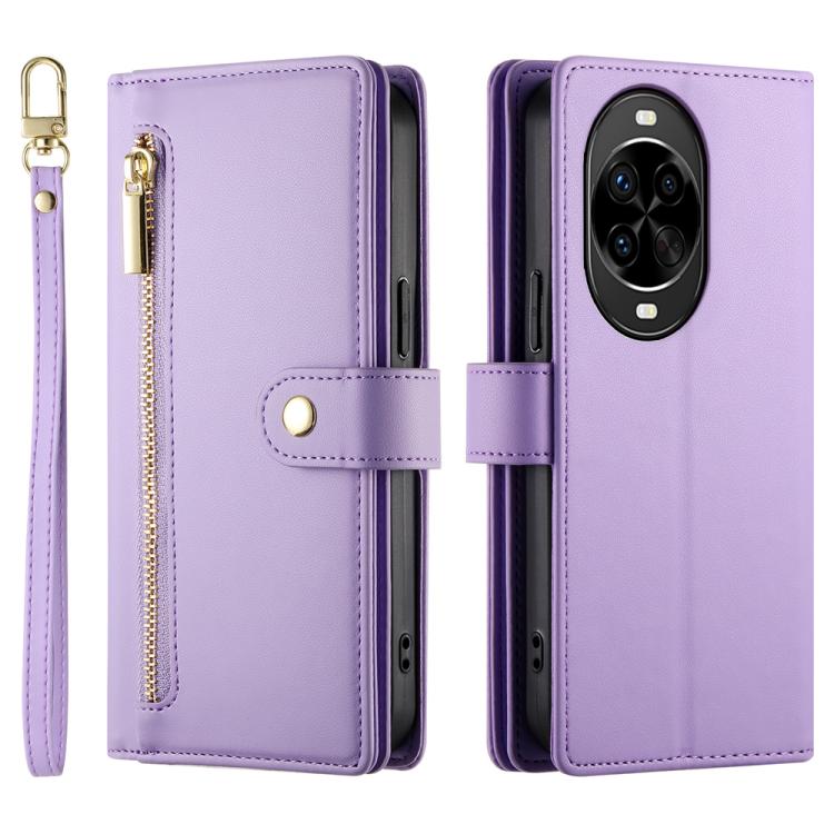 Funda de cuero con nueve ranuras para tarjetas y cremallera para Huawei nova 14 Pro (morada)