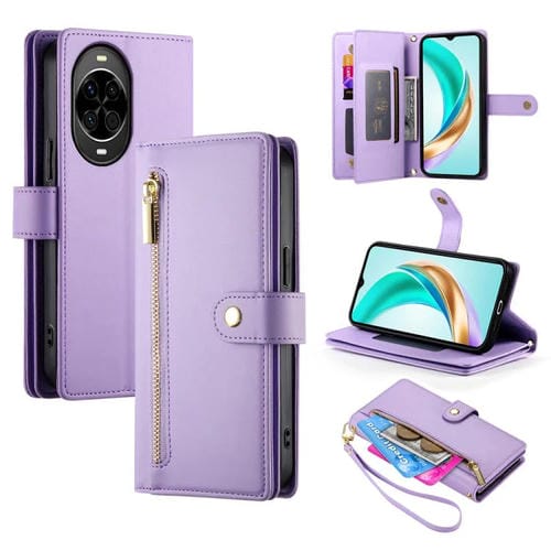 Funda de cuero con cremallera y ranuras para tarjetas para Huawei Nova 14 (morado)