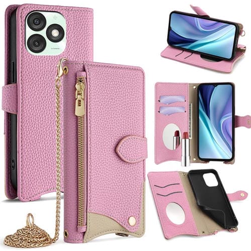 Funda para Teléfono Itel A50 de Piel de Lichi con Diseño Cola de Pez y Cadena Cruzada (Rosa)