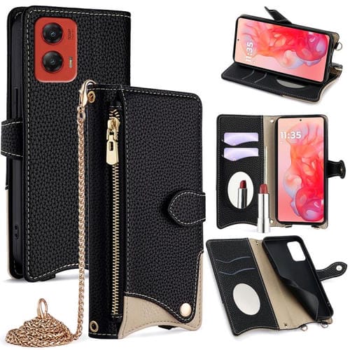 Funda de Cuero con Cadena Cruzada y Diseño de Cola de Pez para Motorola Moto G Stylus 5G (2024) (Negro)