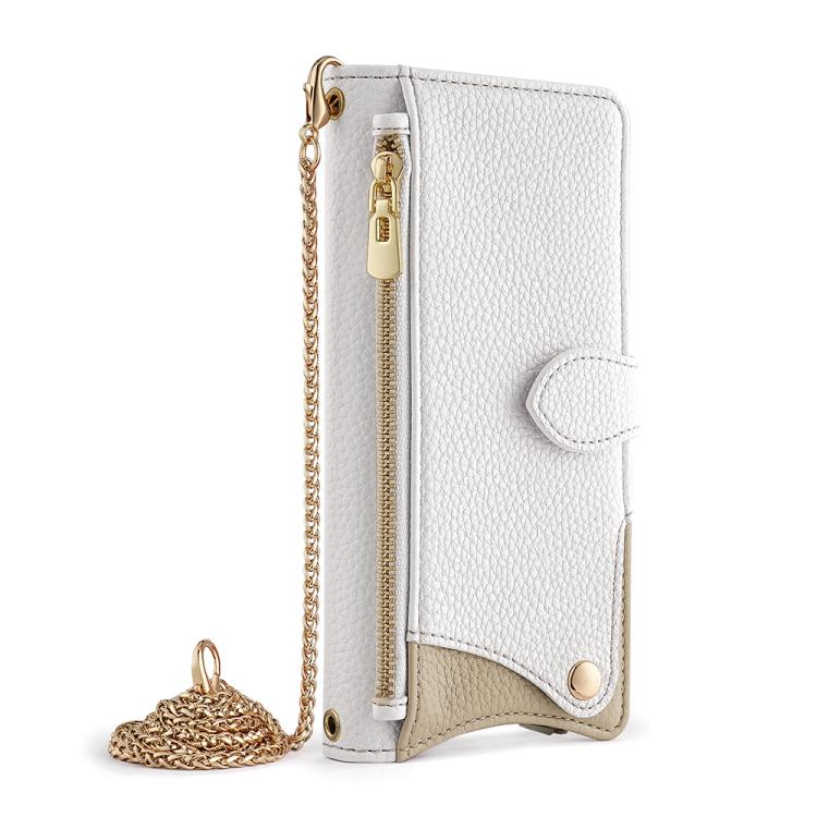 Funda Cuero Tipo Lichi OnePlus Nord N200 5G Diseño Cola de Pez Cadena Cruzada (Blanca)