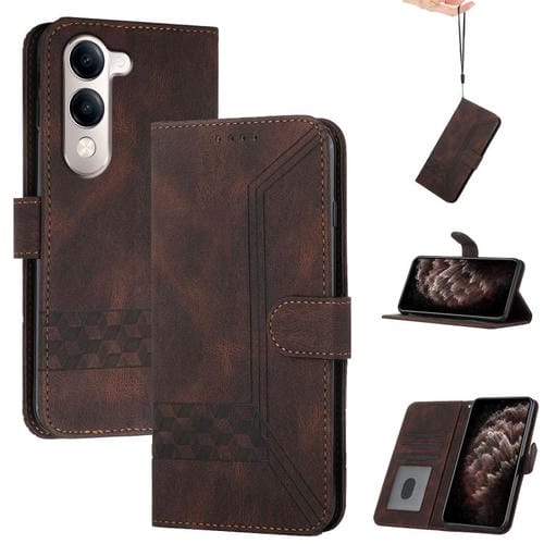 Funda de Cuero con Tapa y Diseño Global Cúbico para Vivo Y29S 5G / Y04 4G (Marrón)