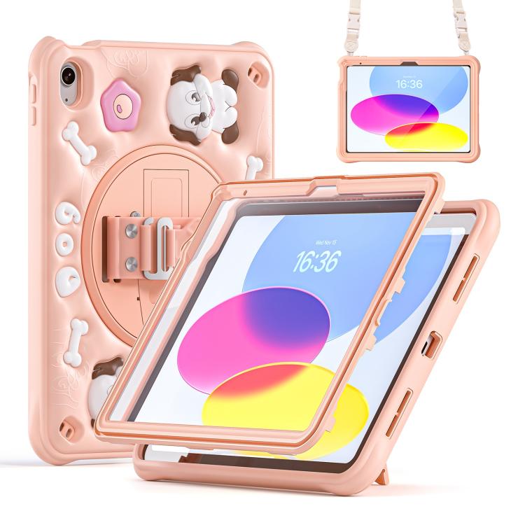 Funda híbrida de silicona con soporte giratorio para iPad 2025/2022 (Rosa)