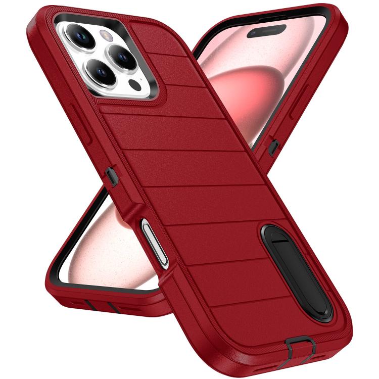 Funda de Silicona y PC Defender Gen2 para iPhone 16 Pro con Soporte (Rojo y Negro)