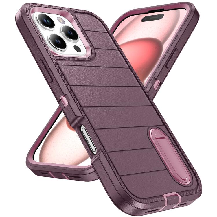 Funda de Silicona y PC Defender Gen2 para iPhone 16 Pro con Soporte (Morado y Rosa Claro)
