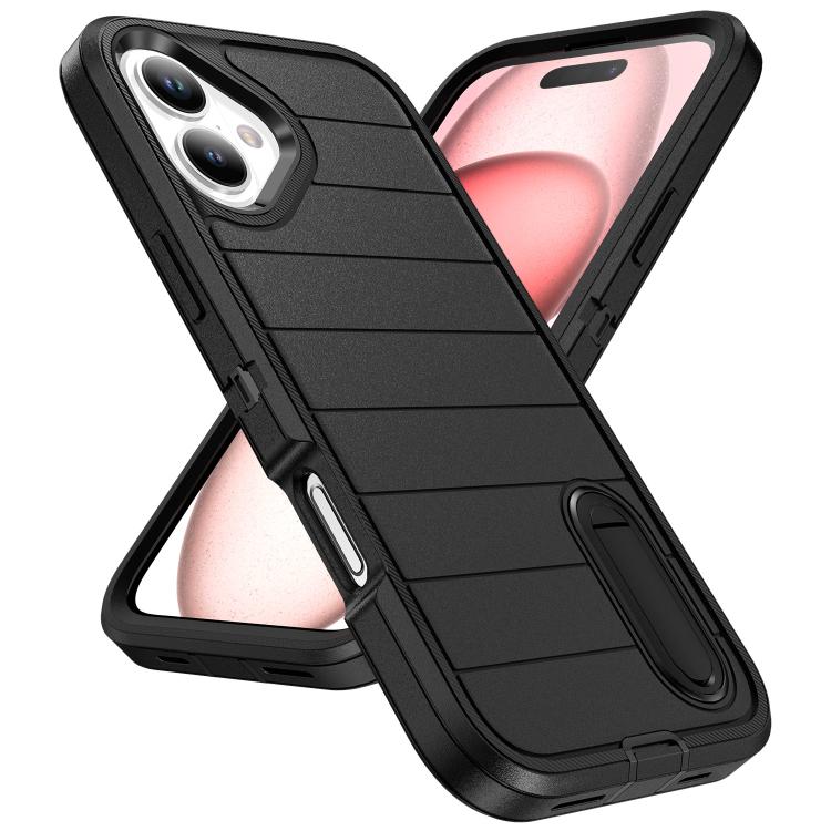 Funda de Silicona y PC Defender Gen2 para iPhone 16 Plus con Soporte (Negro)