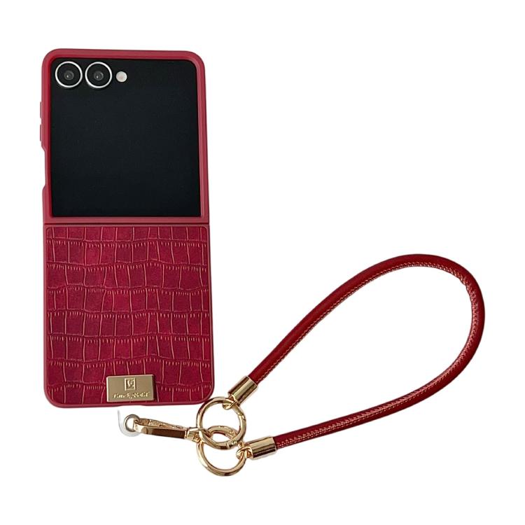 Funda de TPU con textura de cocodrilo y correa para Samsung Galaxy Z Flip7 5G (roja)