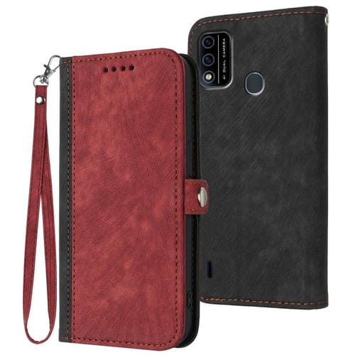 Funda de Cuero para Itel A48 con Correa de Mano y Hebilla Lateral Doble Plegable (Rojo)