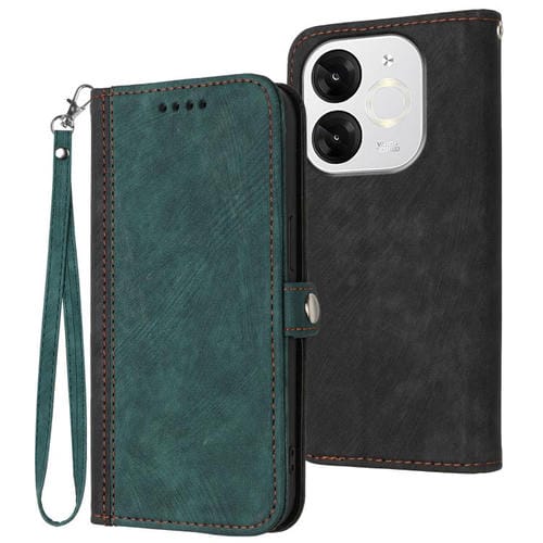 Funda de Cuero para Itel A80 con Correa de Mano y Hebilla Lateral Doble Plegable (Verde Oscuro)