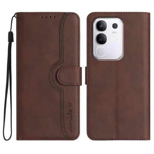 Funda de Cuero con Diseño de Corazón para Vivo Y29 4G (Marrón)