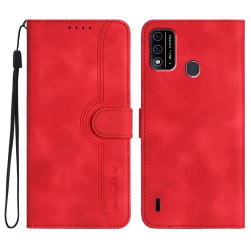 Funda de Piel Sintética con Diseño de Corazón para Itel A48 (Rojo)
