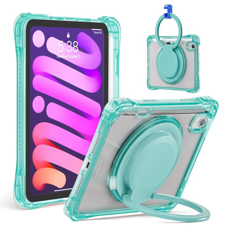 Funda híbrida TPU para iPad Mini 2024/Mini 6 con asa de anillo giratorio (Verde Claro)