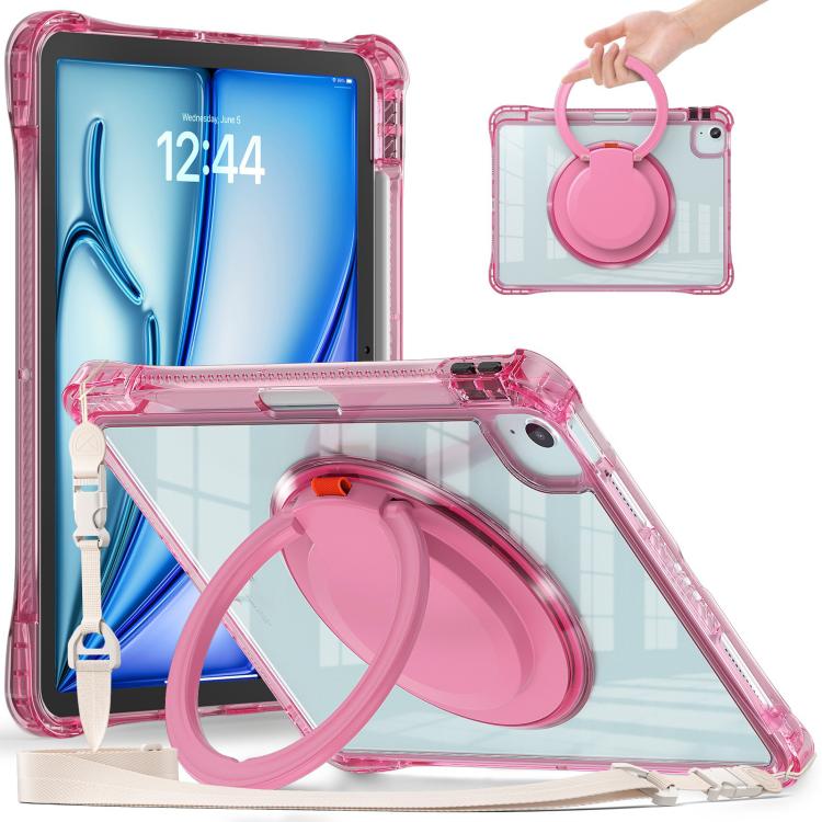 Funda híbrida TPU para iPad Air 11 (2025/2024) y Pro 11 (2022) con asa giratoria (Rosa Roja)