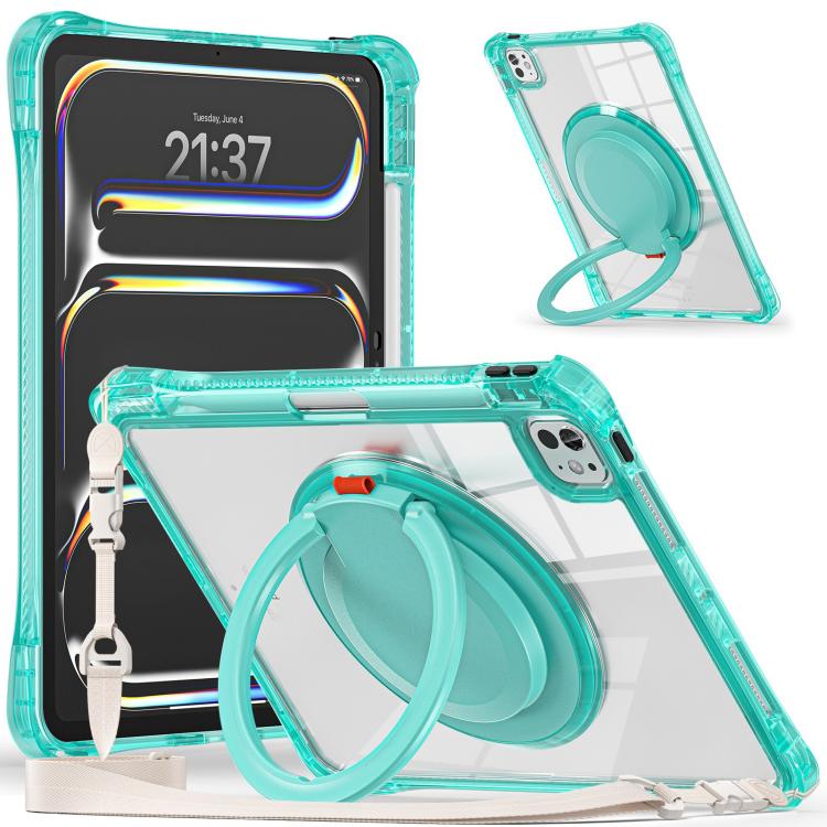 Funda Híbrida TPU para iPad Pro 11 (2024) con Asa Giratoria y Anillo (Verde Claro)