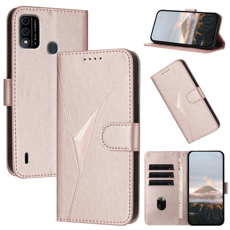 Estuche de Cuero con Hebilla y Diseño Triangular para Teléfono Itel A48 (Oro Rosa)