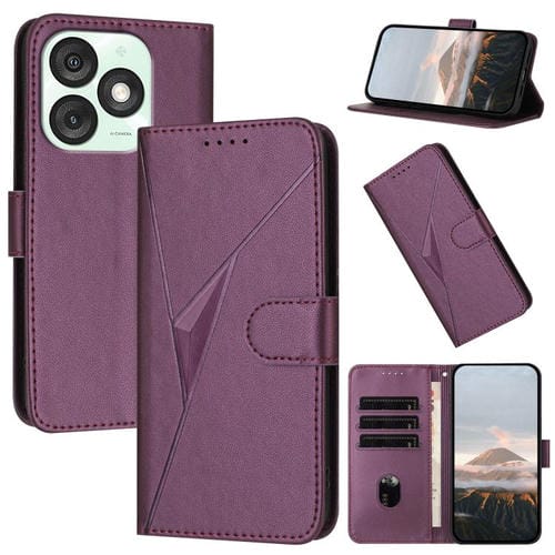 Funda de Cuero Itel A50 con Cierre de Hebilla y Diseño Triangular (Morado Oscuro)