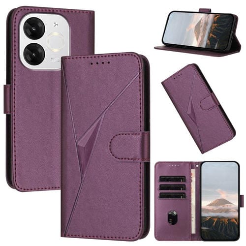Funda de Cuero para Teléfono Itel A80 con Cierre de Hebilla y Diseño Triangular (Morado Oscuro)