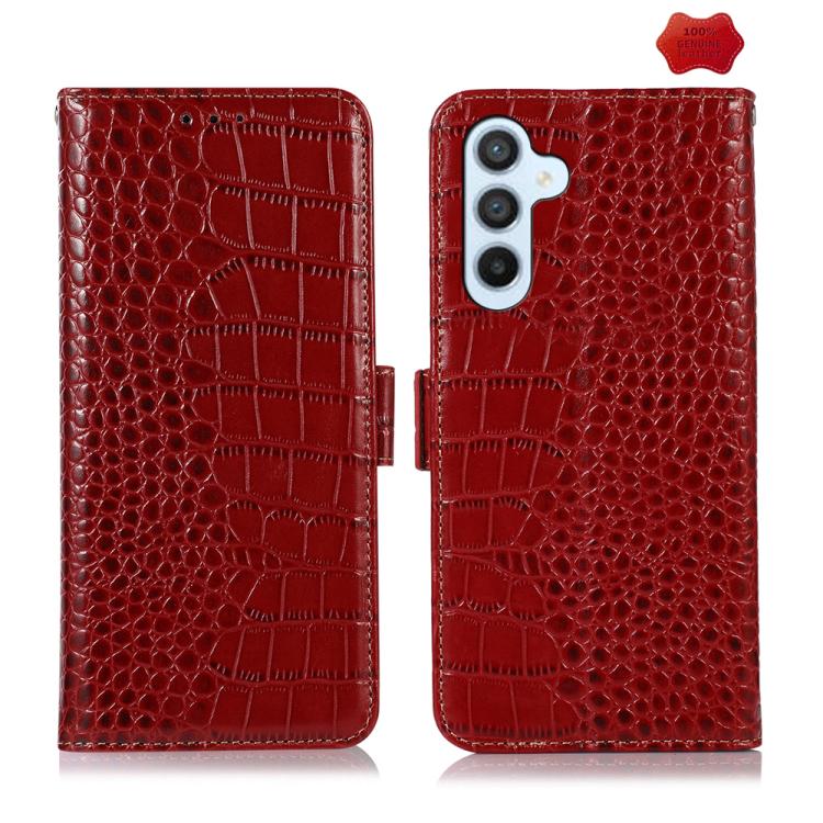 Funda de piel de vacuno con capa superior de cocodrilo para Samsung Galaxy S25 FE 5G (roja)