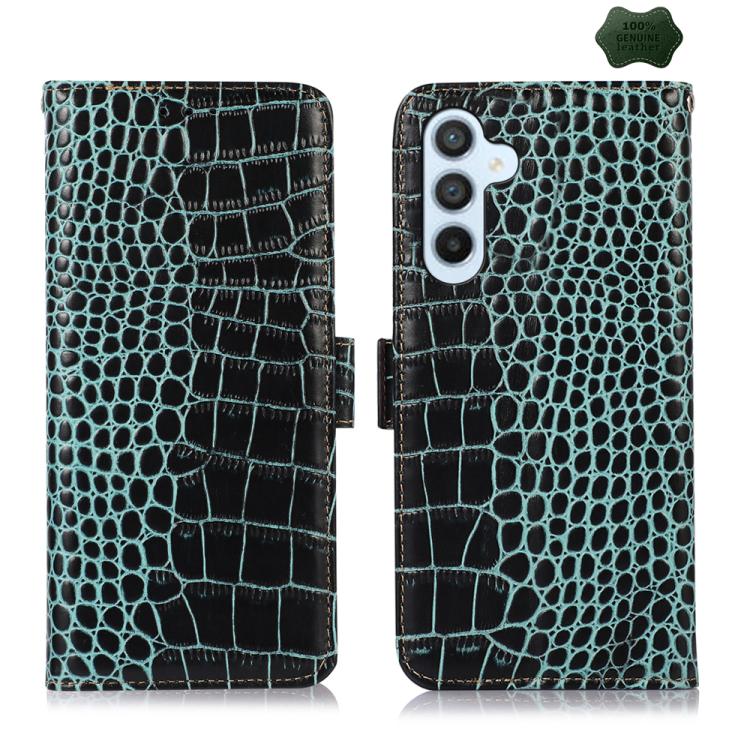 Funda de piel de vacuno con capa superior de cocodrilo para Samsung Galaxy S25 FE 5G (verde)