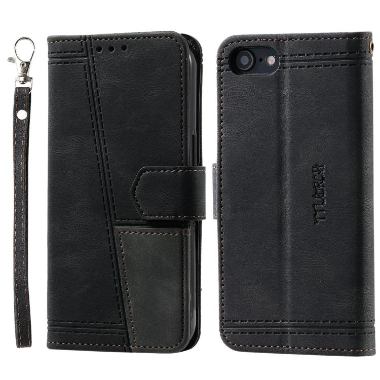 Funda de Cuero Ttudrch para iPhone 16E con Empalme de Líneas en Relieve (Negra)