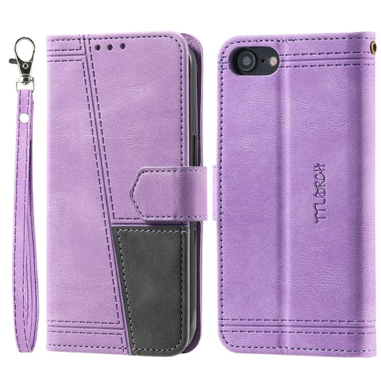 Funda de Cuero Ttudrch para iPhone 16E Empalme de Líneas En Relieve (Morado)