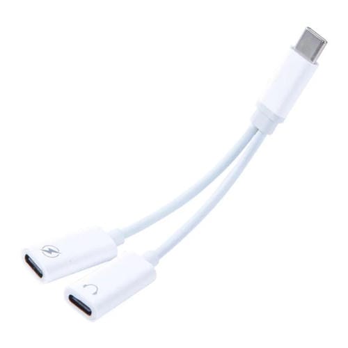 Adaptador 2 en 1 Tipo C Macho a Tipo C y Audio Tipo C Hembra para Auriculares (Blanco)