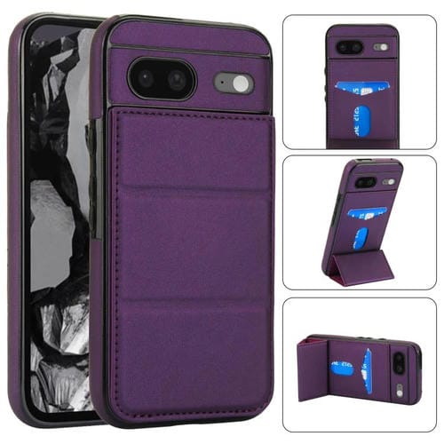 Funda de Cuero con Tres Pliegues para Google Pixel 8 con Ranura para Tarjetas (Morado Oscuro)