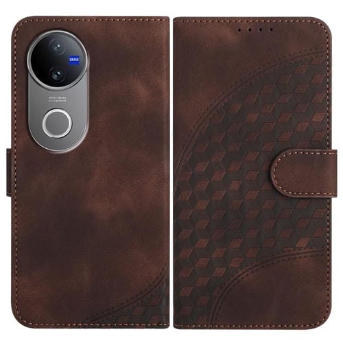 Funda de Cuero con Relieve de Cabeza de Elefante y Cordón para Vivo V50 (Café)