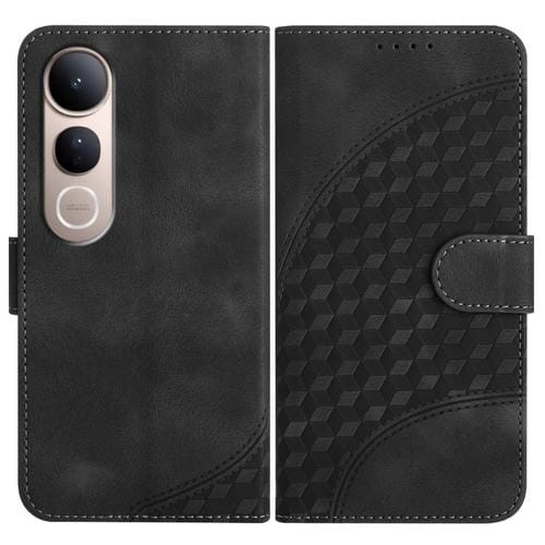 Funda de Cuero con Relieve de Cabeza de Elefante y Cordón para Vivo V50 Lite 4G/5G (Negra)