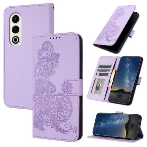 Funda de Cuero con Tapa para Teléfono Itel S25 Diseño Flor En Relieve Datura (Morado)