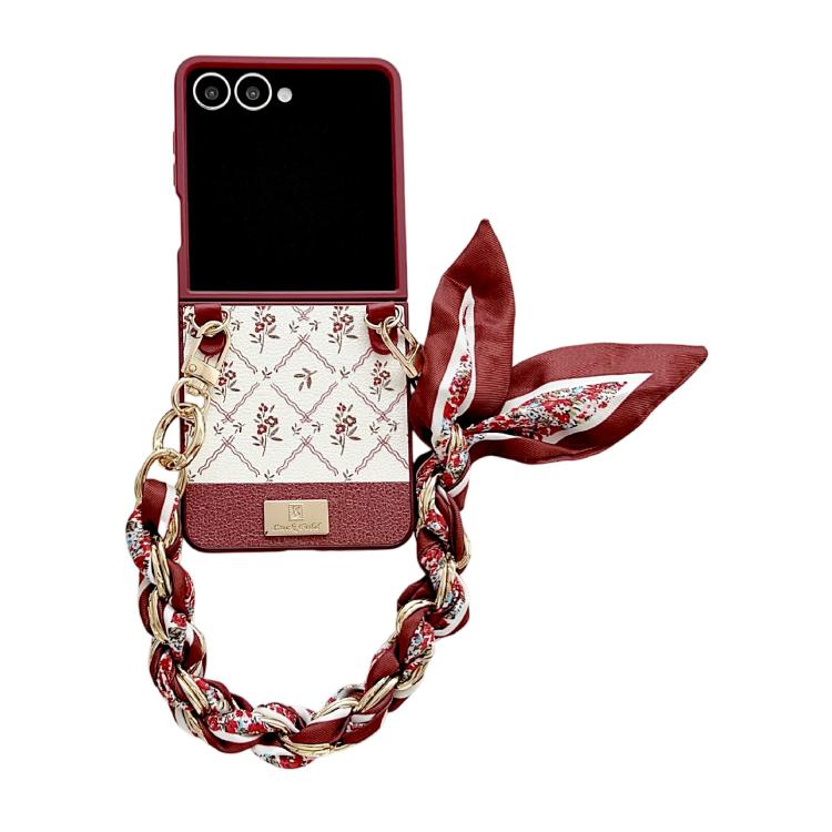 Funda de TPU con estampado de flores de la suerte y correa para Samsung Galaxy Z Flip7 5G (roja)