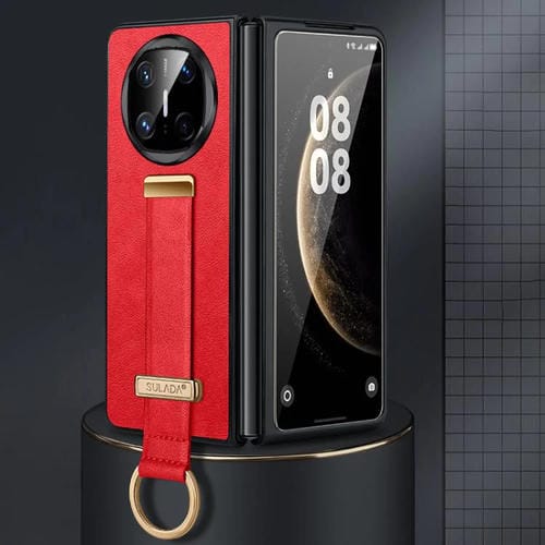 Funda Híbrida de Piel para Huawei Mate X6 Sulada con Textura y Protección Antigolpes (Rojo)