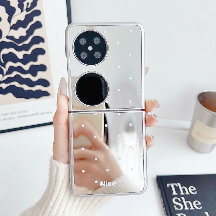 Funda Plegable Huawei Pocket 2 con Diseño de Lunares y Espejo (Blanca)