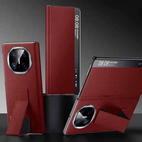 Funda Cuero Genuino Huawei Mate X6 Sulada Smart Series con Soporte y Ventana (Rojo)