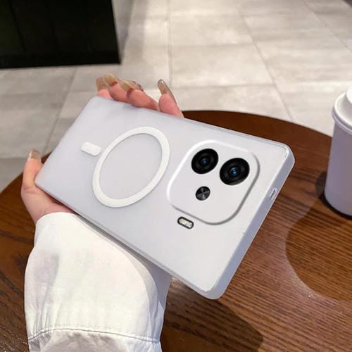 Funda para Teléfono de PC Magsafe con Orificios Finos para Vivo Iqoo Z9 Turbo (Blanco)