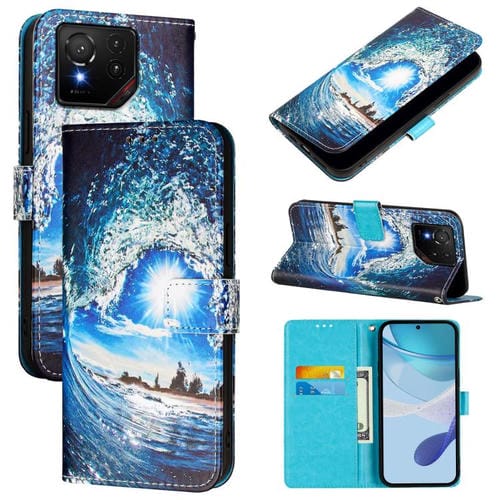 Funda de Cuero para Asus Rog Phone 9/9 Pro con Patrón de Dibujo Ondas y Sol