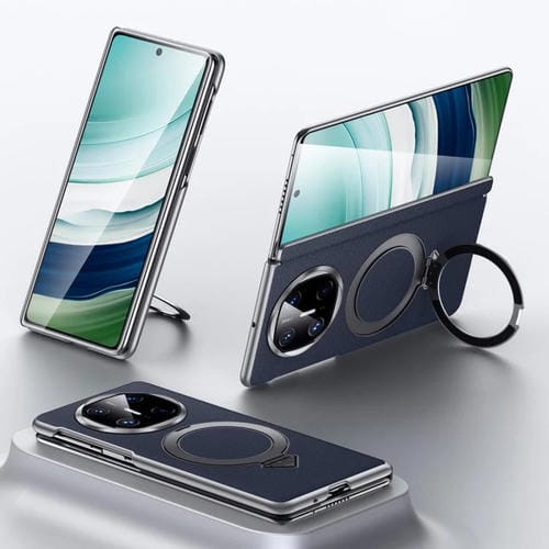 Funda para Teléfono Sulada con Soporte Magnético Magsafe de Cuero para Huawei Mate X6 (Azul)