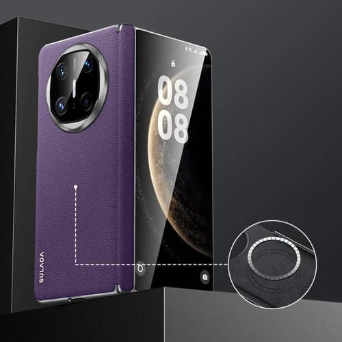 Funda híbrida PC con capa superior cuero vaca sin marco para Huawei Mate X6 Sulada (Morado)