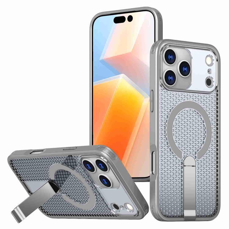 For iPhone 17 Pro Honeycomb Cooling MagSafe Holder Phone Case(Titanium Grey)