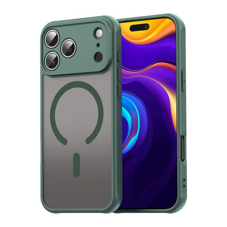 Funda híbrida de TPU y PC esmerilada Magsafe para iPhone 17 Pro Max Fan Dun Series (verde)