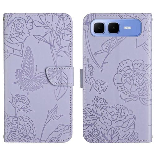 Funda de cuero con tapa y diseño de mariposas en relieve para Infinix Smart 10 Plus 4G (morado)