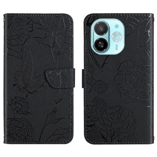 Funda de Cuero con Tapa para Tecno Spark 30C 5G con Diseño de Mariposas (Negro)