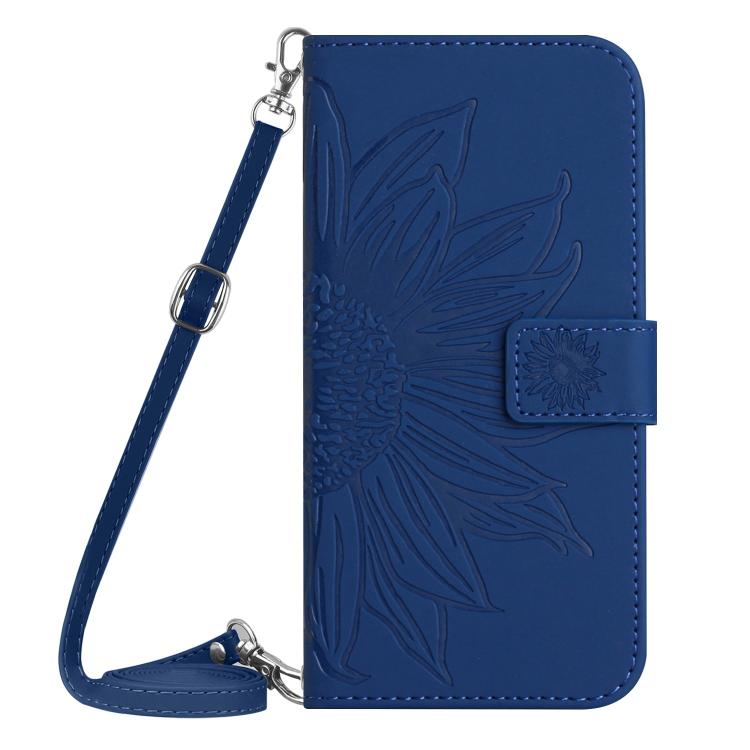 Funda de Cuero con Tapa para Infinix Hot 50 Pro 4G con Diseño Girasol y Cordón (Azul Oscuro)