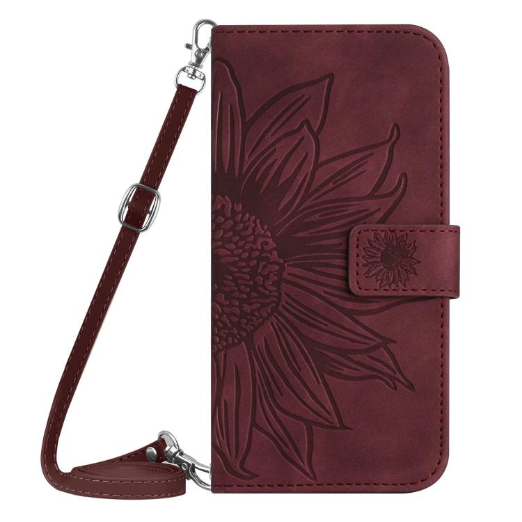 Funda de Cuero con Tapa y Cordón para Infinix Hot 50 Pro 4G con Diseño Girasol (Rojo Vino)