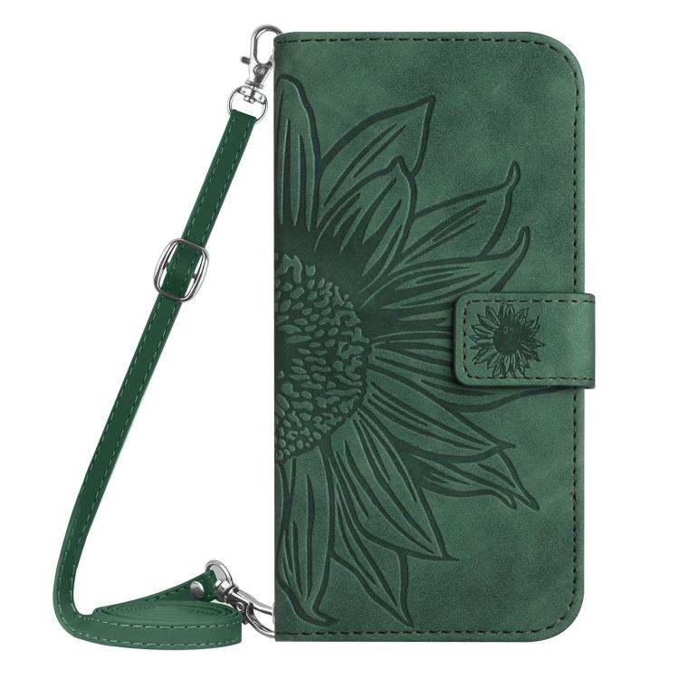 Funda de Cuero con Tapa y Cordón para Infinix Hot 50 Pro 4G con Diseño de Girasol (Verde)