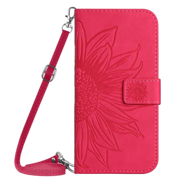 Funda de Cuero con Tapa para Infinix Hot 50 Pro 4G Diseño Girasol En Relieve (Rosa y Rojo)