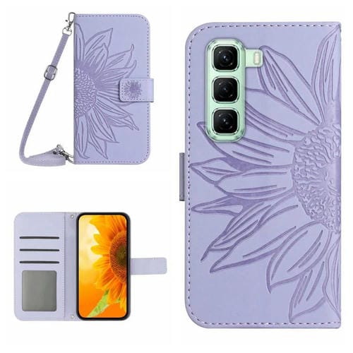 Funda de Cuero con Tapa y Cordón para Infinix Hot 50 4G Diseño Girasol (Morado)