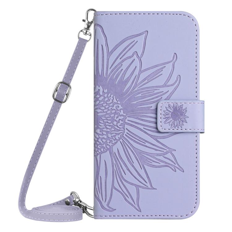 Funda de Cuero con Tapa y Cordón para Infinix Hot 50 4G Diseño Girasol (Morado)