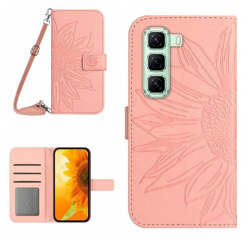Funda de Cuero con Tapa y Cordón para Infinix Hot 50 4G con Diseño de Girasol (Rosa)