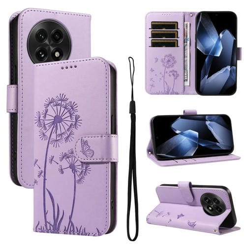 Funda de Cuero con Tapa para OnePlus 13 con Patrón en Relieve Diente de León (Morado)